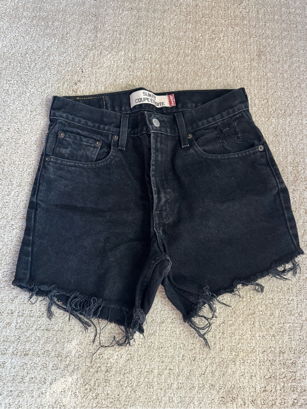 Levi's Black Frayed Hem High-Rise Slim fit Denim Shorts - Sz. 30